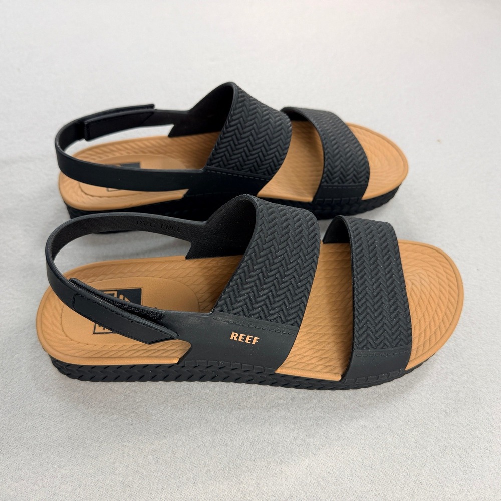 Reef Water Vista Sandals Womens 10 Black Tan Slingback Water Friendly PVC Free